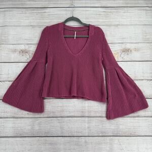 Free People Crop Scoop Neck Sweater Womens Small Pink Lavender Flare Wrist